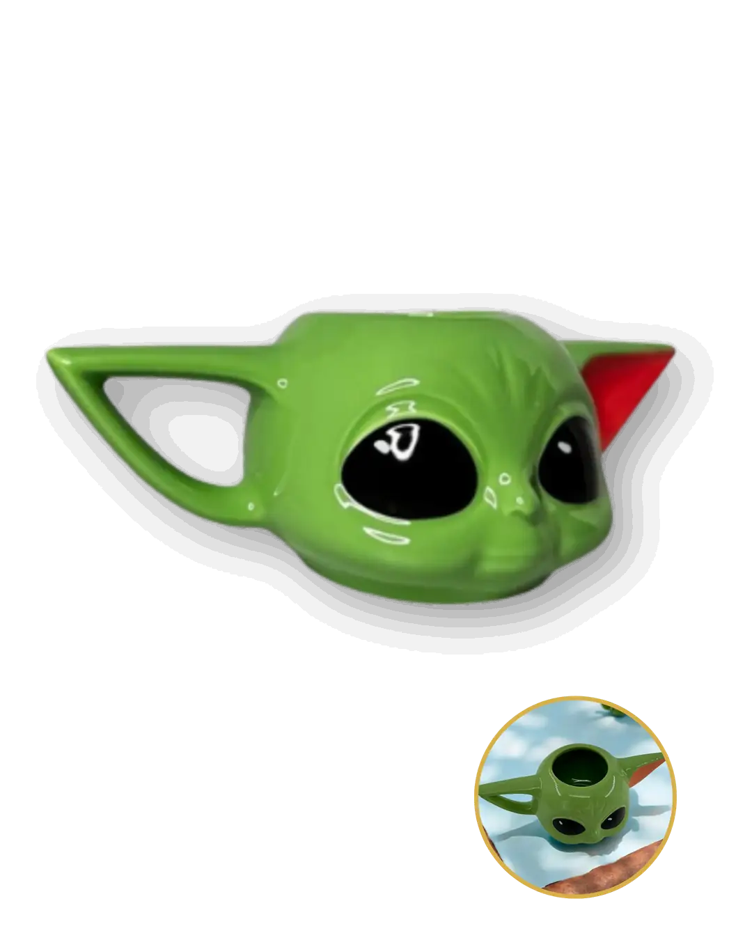 3D Baby Yoda Kafa Seramik Kupa - Kulak Kulplu