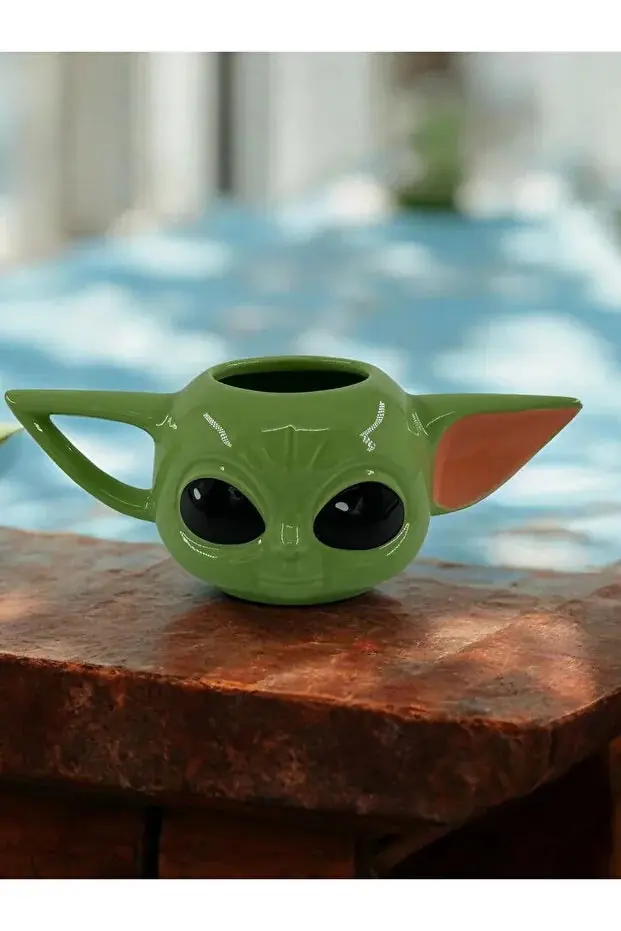 3D Baby Yoda Kafa Seramik Kupa - Kulak Kulplu 4